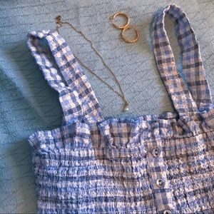 Cottage core 🌿 baby blue plaid scrunch flow top